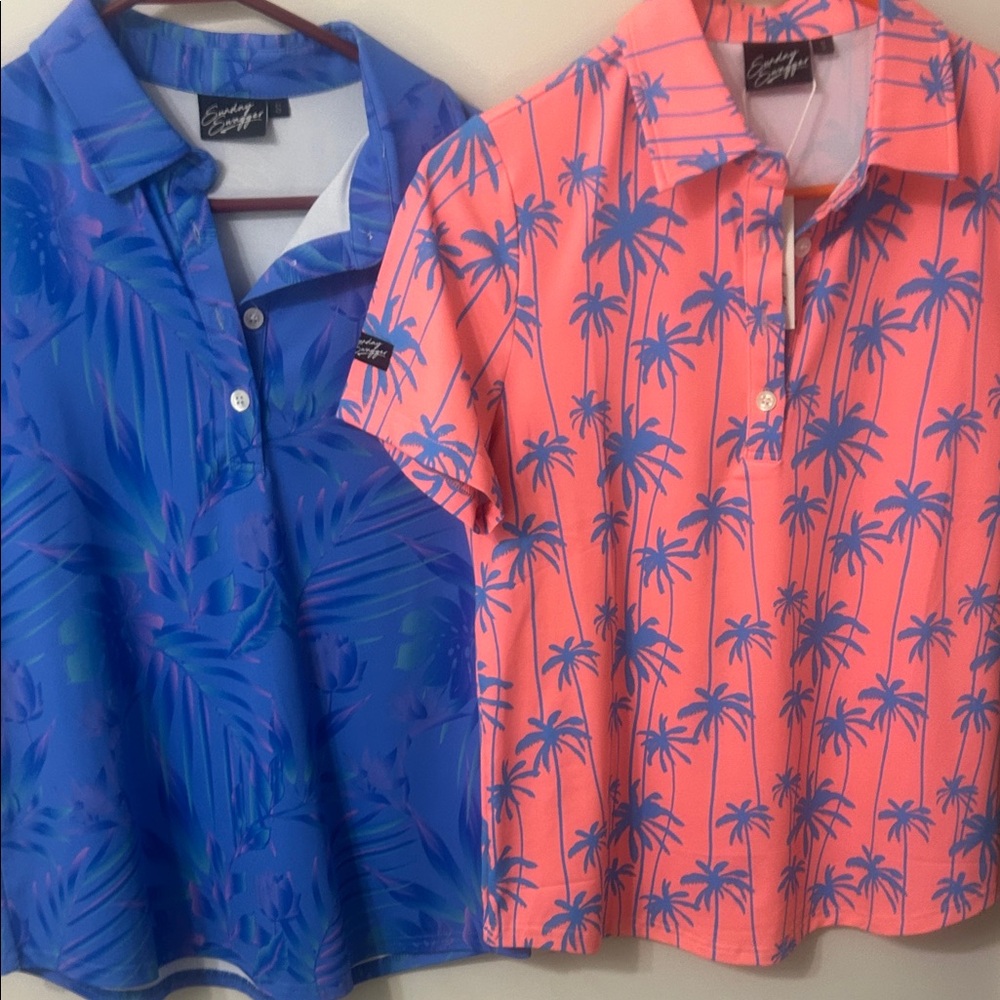 2 Tropical Vibes Women's Button Down Shirts - Blue and Pink